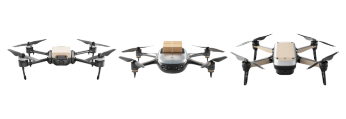 Drone with Box on Transparent Background