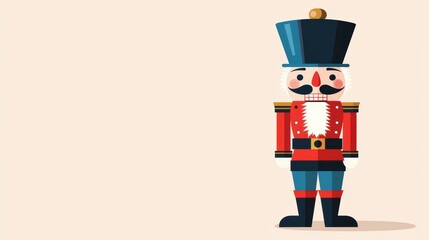 Fototapeta premium A colorful nutcracker figure, dressed in festive attire, stands against a light background, embodying holiday cheer and seasonal traditions.