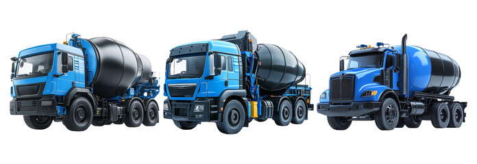 Blue Cement Truck Collection on Transparent Background