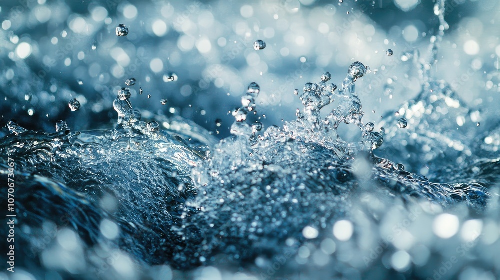 Poster water droplets splashing and creating a wave.