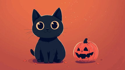 Set of pumpkin cat. Collection kitten with yellow pumpkin. Funny pets. Happy halloween. Scary print for design. Vector illustration on white background.