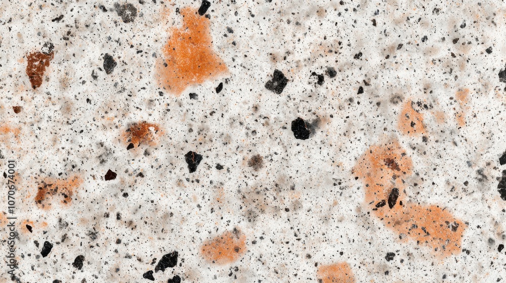 Aufkleber close-up of a textured granite surface with orange and black flecks, creating a speckled pattern.