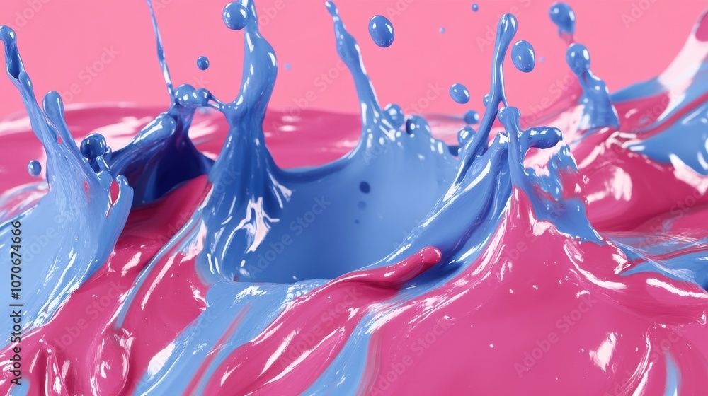 Poster a dynamic splash of vibrant blue and pink paint creating an artistic and colorful effect.