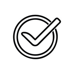 Minimalist Black Checkmark in Circular Icon, Simple black outline icon featuring a checkmark within a circle, symbolizing approval, success, or completion in a clean design.
