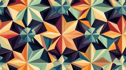 Colorful geometric pattern featuring 3D star shapes in vibrant hues.