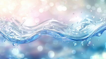 Water wave with bubbles and bokeh background.