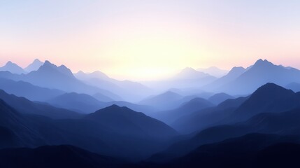 Obraz premium A serene mountain landscape at dawn, with soft hues of blue and pink illuminating the peaks.