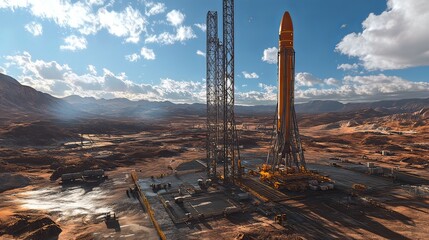 The launch base with fueling operations before a satellite launch.