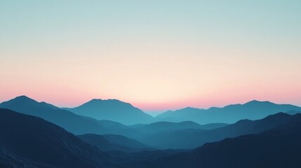 Obraz premium Serene landscape of layered mountains at dawn, showcasing soft pastel hues blending into the sky.