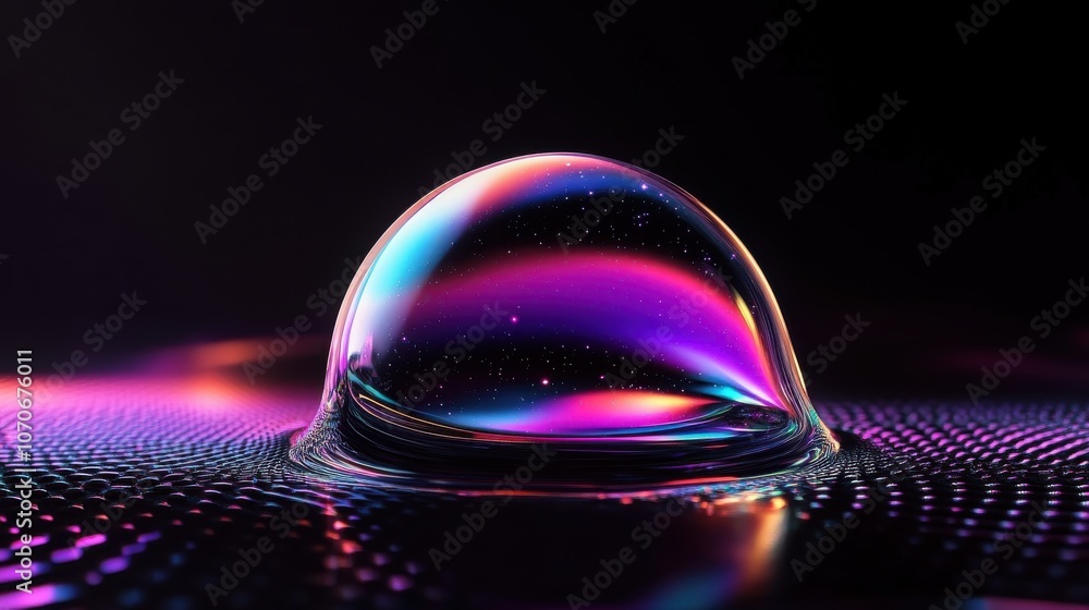 Poster a vibrant soap bubble reflecting a spectrum of colors against a dark backdrop, creating a mesmerizin