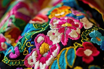 Closest-Up View of Colorful Embroidery