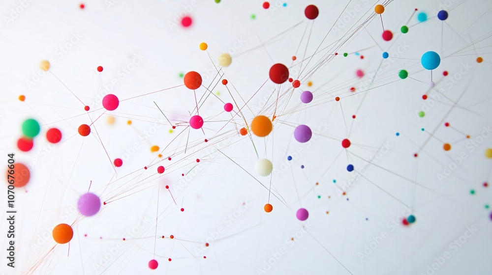 Poster abstract interconnected dots: a colorful network visualization