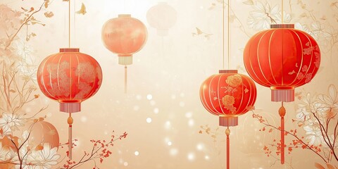 Red Chinese lanterns with intricate floral patterns