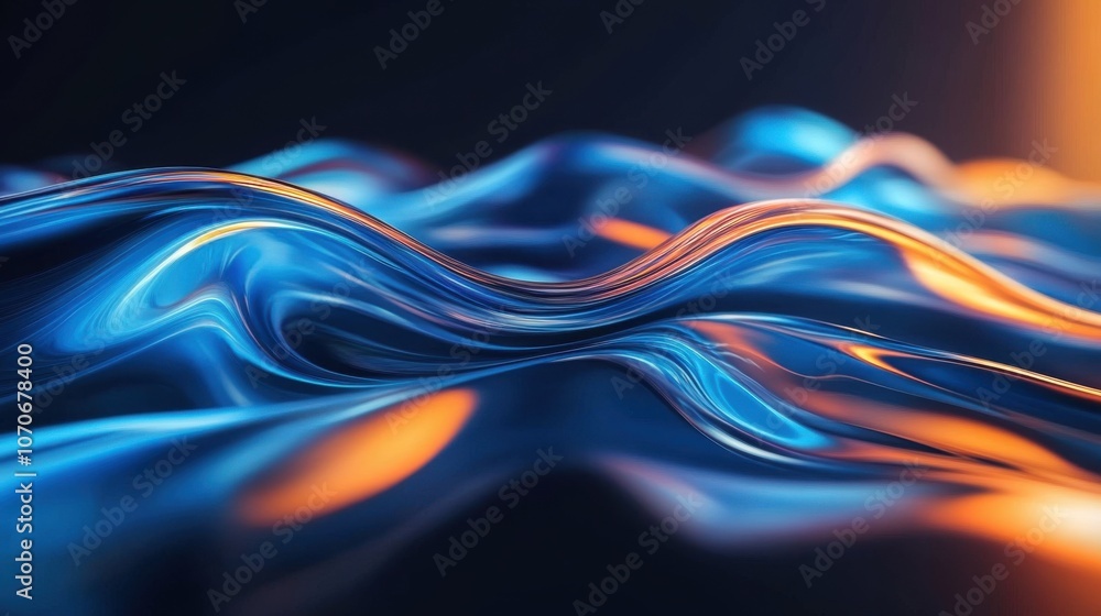 Poster an abstract image of flowing blue and orange waves, creating a dynamic and mesmerizing visual effect