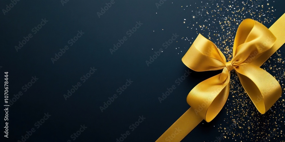 Poster this striking display features a large yellow bow placed on the right side of a black background sur
