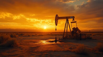 Fototapeta premium Oil Well Drilling in a Sunny Desert Landscape