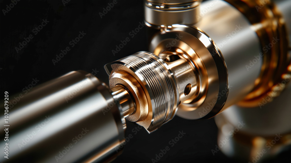 Poster close-up of a cnc milling machine demonstrating precision engineering in rustic silver and gold agai