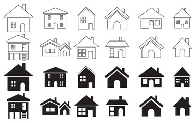 Home button icon set, simple house symbols for websites and apps