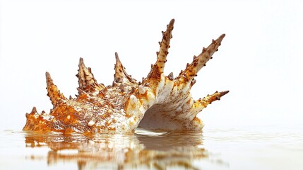 Obraz premium Spiky Seashell Floating on Water: A Captivating Coastal Scene