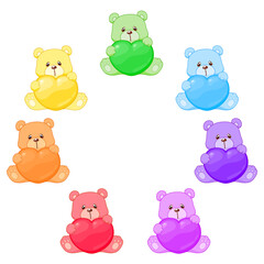 Naklejka premium vector illustration of rainbow bears set