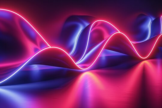 Colorful waves of neon light create an energetic atmosphere in a dynamic abstract design at night. Generative AI