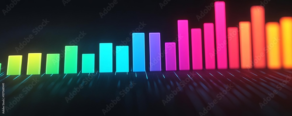 Poster colorful audio waveform display on a dark background, representing sound frequencies.