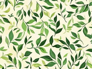Fototapeta premium Simple Green Leaves Watercolor Pattern