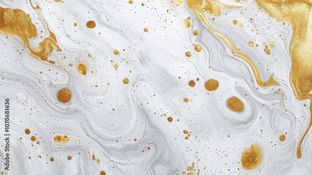Poster elegant abstract design featuring flowing white and gold patterns, ideal for backgrounds or art proj