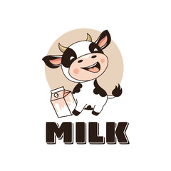 Logo milk. Cute Cow with Milk.