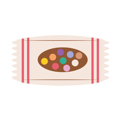 Snack paper package in flat design. Sweet candies wrapping pack or box. Vector illustration isolated.