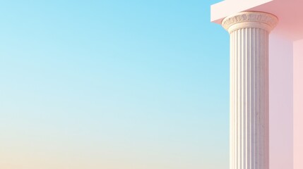 Classical architectural column against a clear blue sky for minimalist background concept