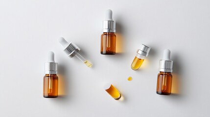 Essential Oil Dropper Bottles on White Background