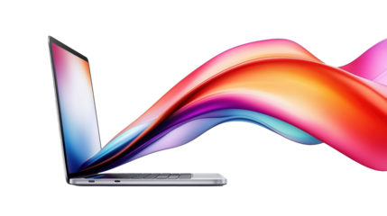 Sleek Laptop with Vibrant Wave Design Element