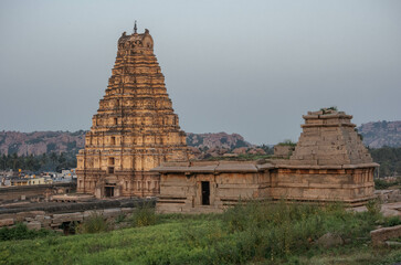 Temples on the gentle slopes of Hemakutta Hill. Hampi, India