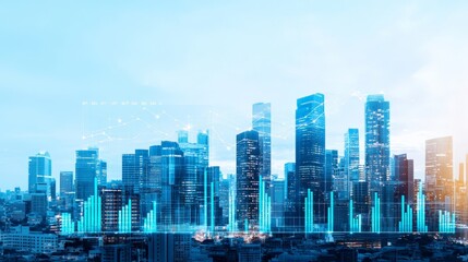 Fototapeta premium Stunning cityscape with network lines a visual representation of urban connectivity and technology