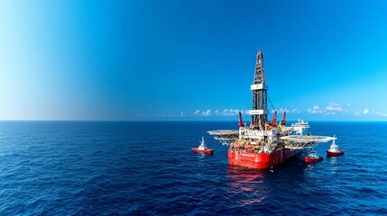 Stunning large red and white oil rig against a clear blue sky a symbol of offshore industry