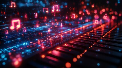 Fototapeta premium A dynamic AI hologram teaching music theory concepts with visual sound representations