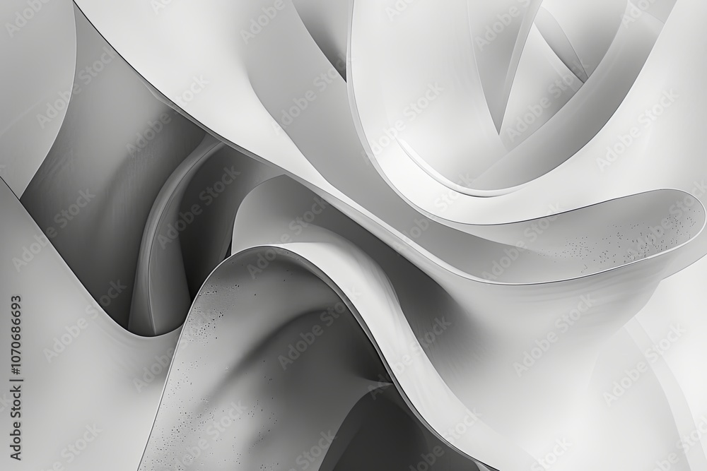 Poster Abstract white curves and waves creating a modern design pattern in a minimalist style, showcasing texture and depth. Generative AI