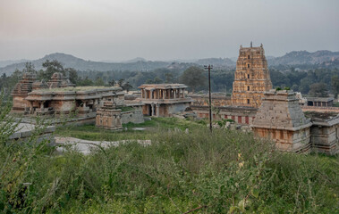 Temples on the gentle slopes of Hemakutta Hill. Hampi, India