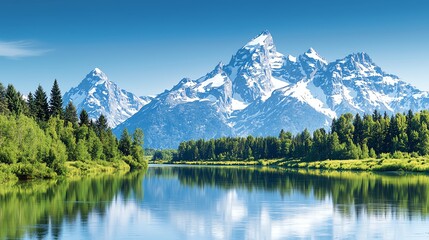 Majestic mountain range reflected in a serene lake.