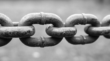 close-up shot of a chain, with each link intricately designed, symbolizing strength, unity, and interconnectedness. The detailed texture emphasizes resilience and the power of connections