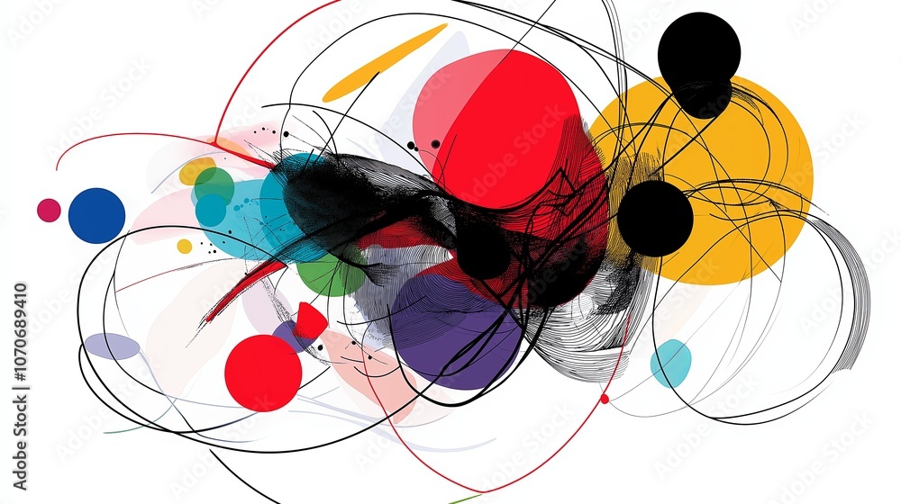 Poster abstract line art with splash of color