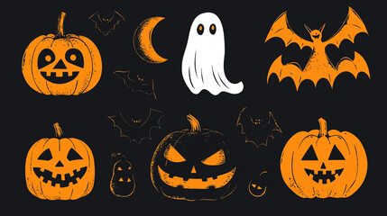 Collection of spooky objects and characters. Halloween design elements in 3d style. Decorations for children's design for the celebration of Halloween. Vector illustration.