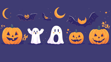 Collection of spooky objects and characters. Halloween design elements in 3d style. Decorations for children's design for the celebration of Halloween. Vector illustration.