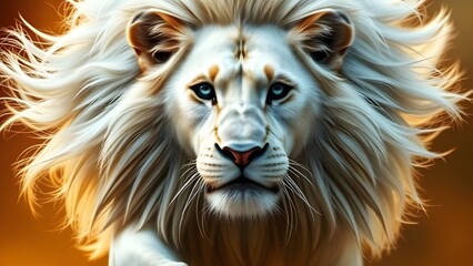 Fototapeta premium Majestic White Lion Staring Intently Beautiful Eyes Captivating Mane Powerful Presence Wild Animal