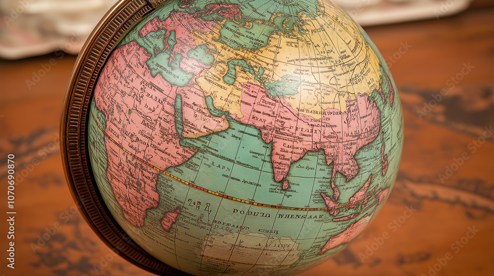 Poster antique globe with weathered map texture