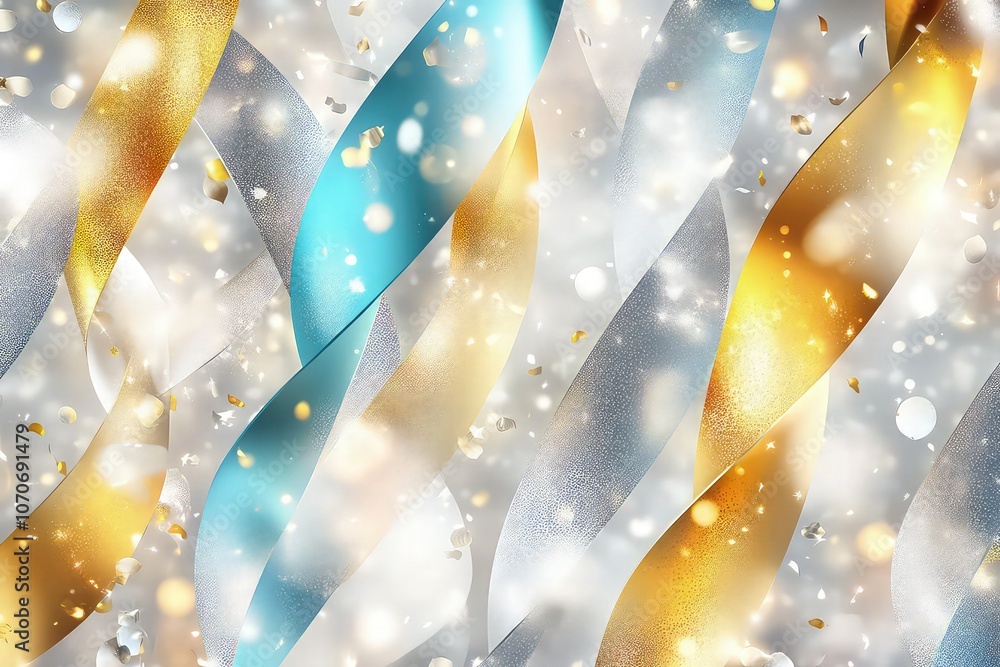 Aufkleber a joyful new year's eve party banner with abstract shapes in gold, silver, and bright blues. the bac