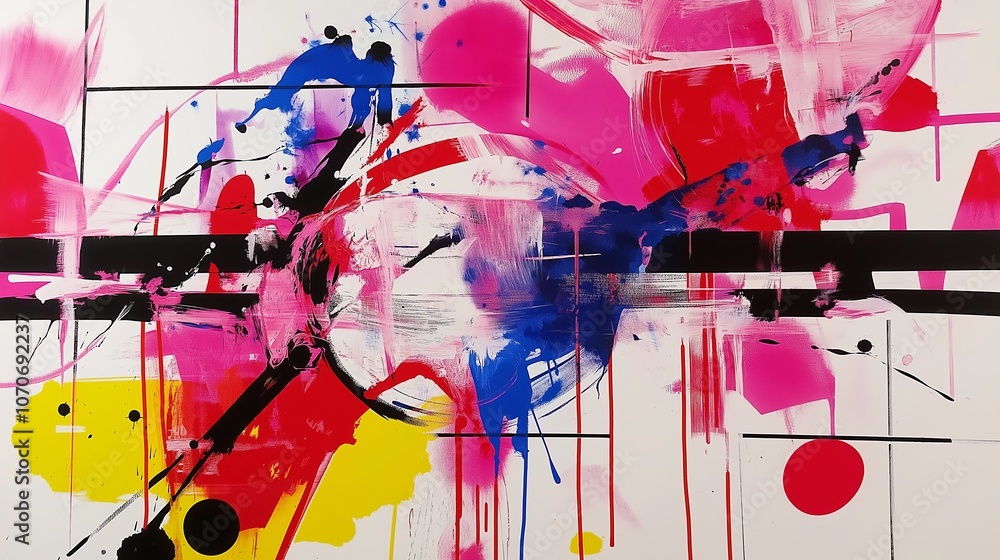 Poster Bold Color Splatters with Minimalist Lines