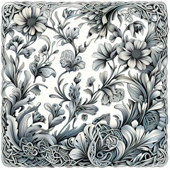 vector illustration, coloring, intricate patterns and ornaments symbolizing vegetation, isolated on white background, tattoo, monochrome, celtic patterns