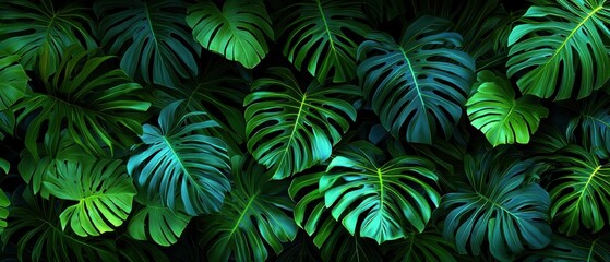 Lush Green Monstera Leaves Background